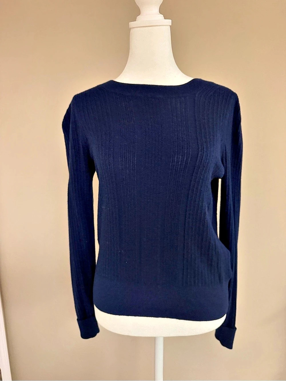 White House Black Market Ribbed Crew Neck Sweater in Blue
